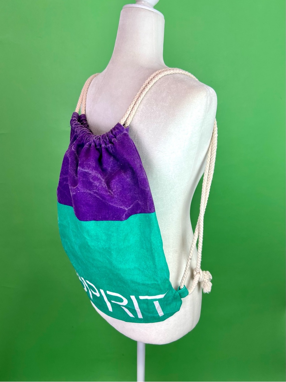 Vintage 90s Esprit Colorblock Canvas Drawstring Backpack Spell Out Logo - Picture 2 of 9